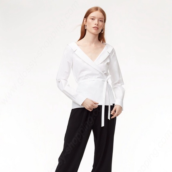 Aritzia Babaton Hasina Wrap Blouse White Cotton - Picture 2 of 13